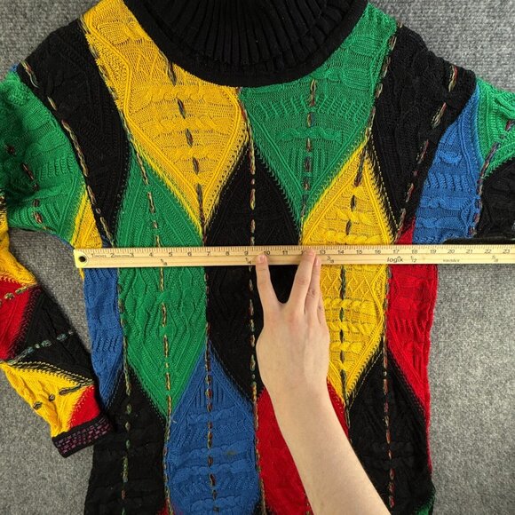 COOGI Australia Women Turtleneck Sweater Intricate Knit Abstract Colorful Medium - Picture 3 of 16